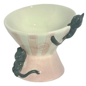 Mellow & Mod Cat Pedestal Bowl Pink Stripe Ceramic Raised Cat Food Dish